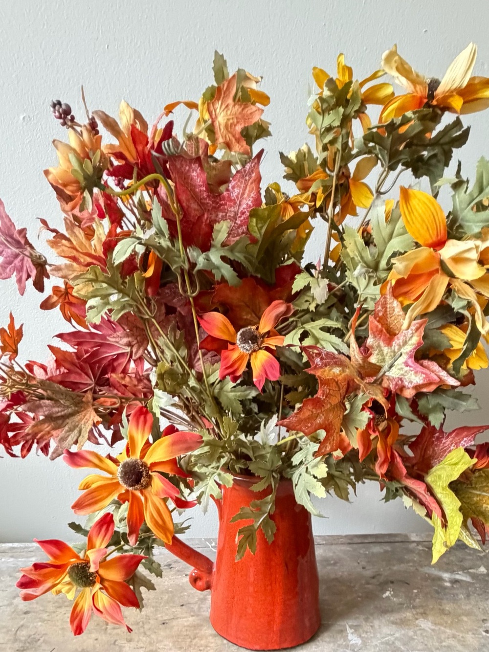 Autumn Harvest Faux Floral Arrangement in Burnt Orange Vase -